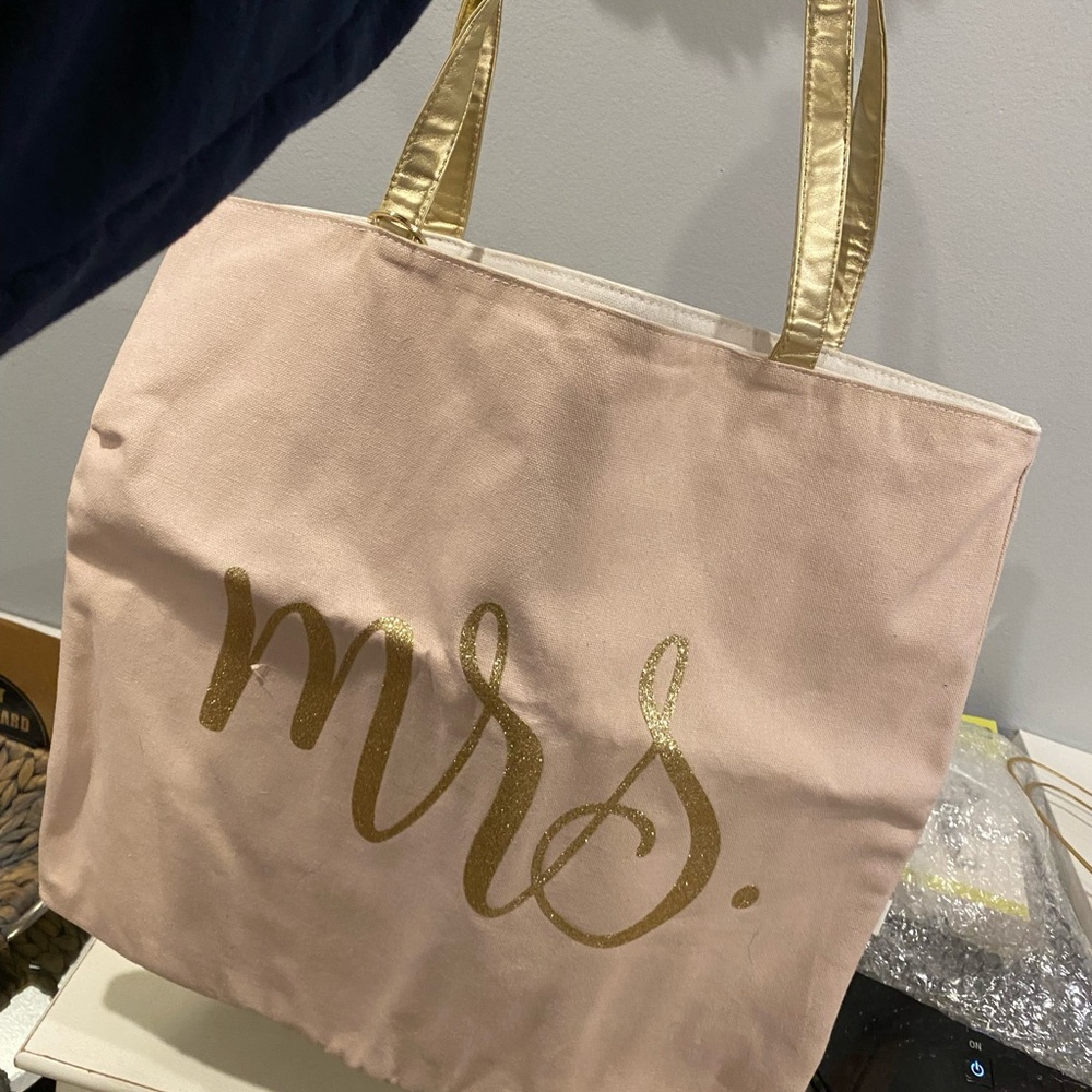 Pink Tote Bag with Gold 'Mrs.' Script